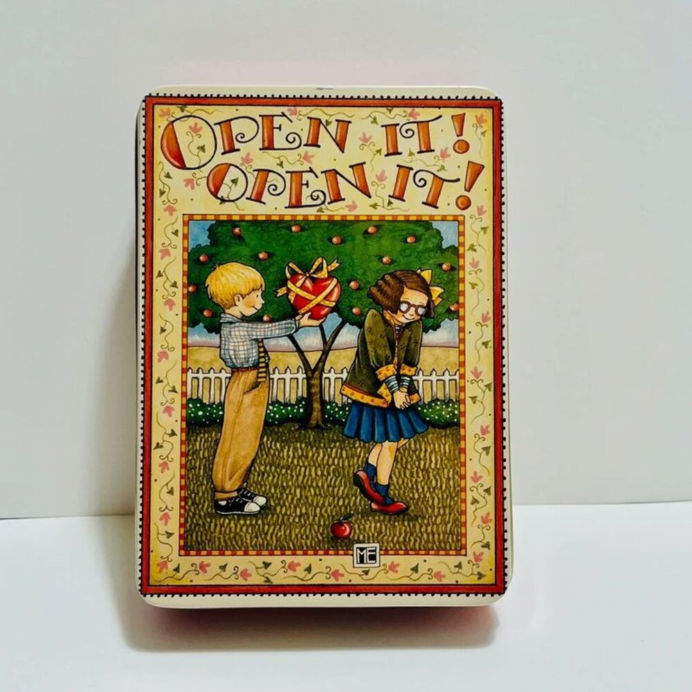 Vintage 1988 Mary Engelbreit Open It Valentine Tin Midwest Importers Box